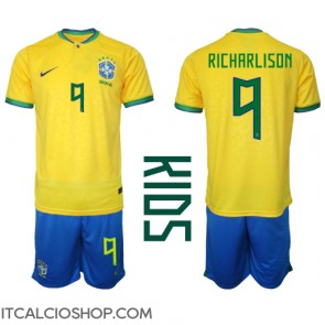 Brasile Richarlison #9 Prima Maglia Bambino Mondiali 2022 Manica Corta (+ Pantaloni corti)